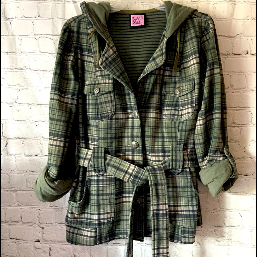 Hooded jacket plaid Armor green Size L